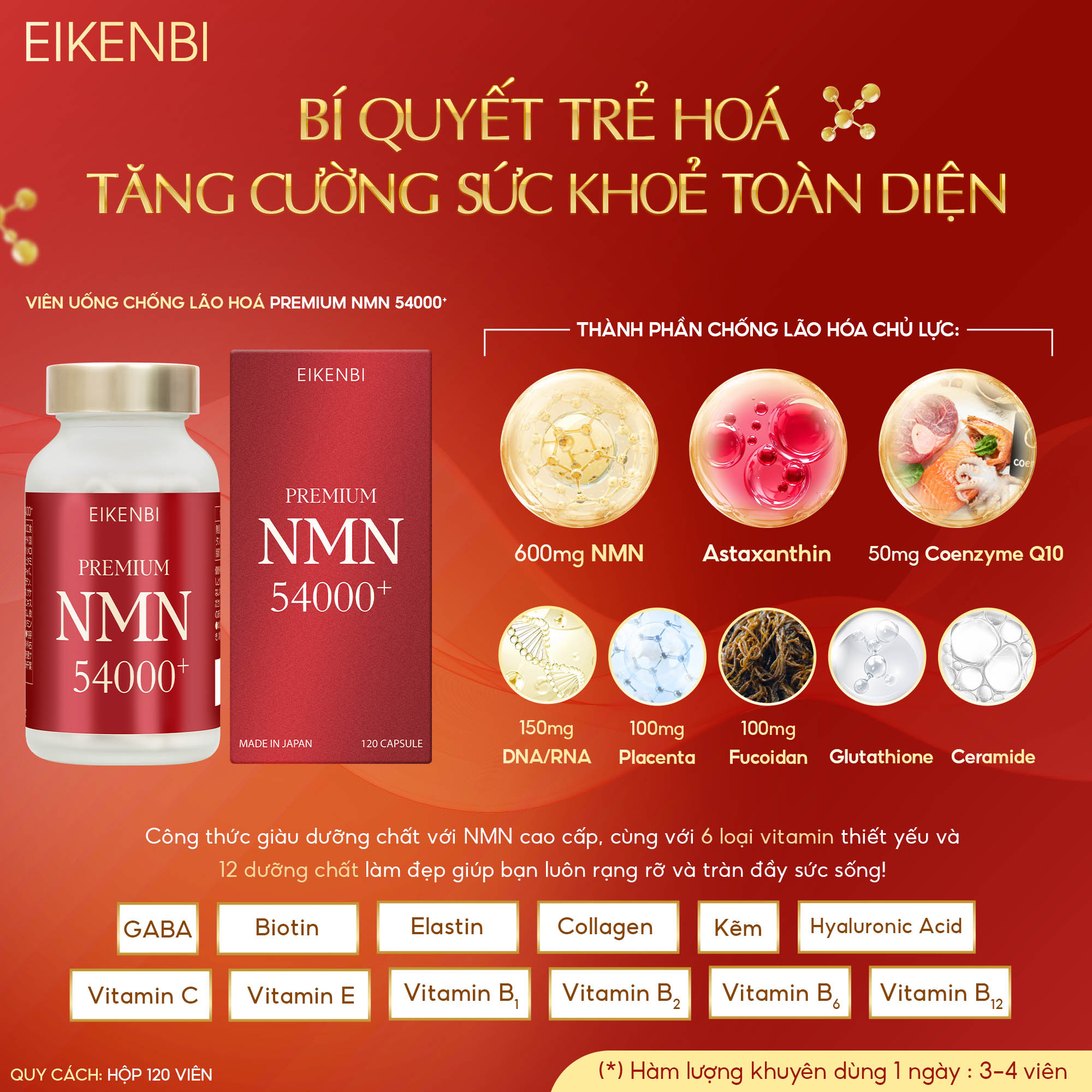 Thành phần viên uống chống lão hóa Premium Nmn 54000+ Eikenbi